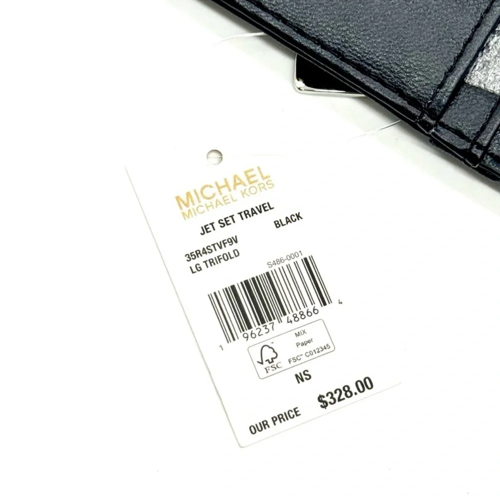 Michael Kors Large Quilted Trifold Wallet Black/Silver
